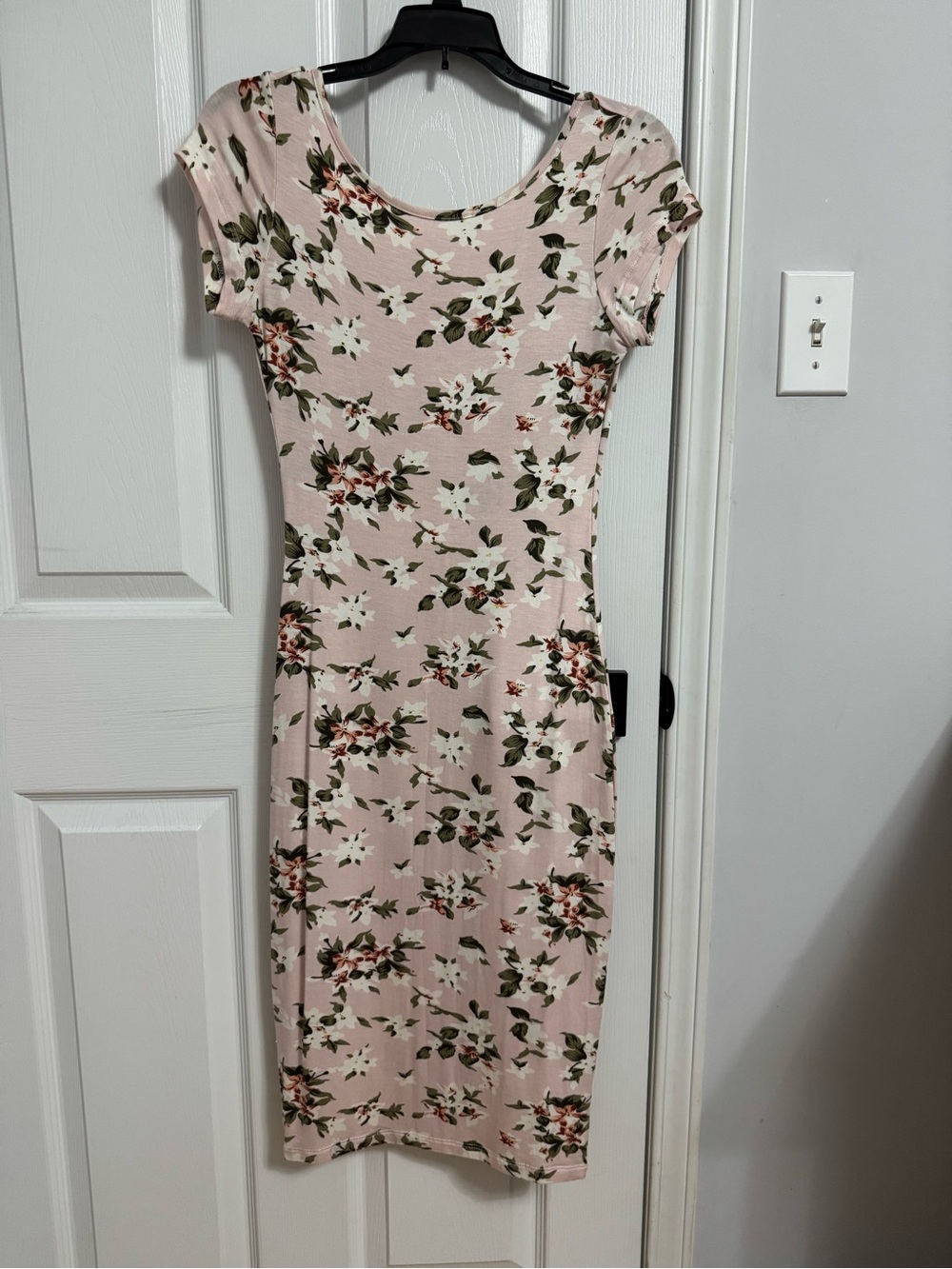 UK2LA Blush Pink Floral Scoop Midi BodyCon Dress